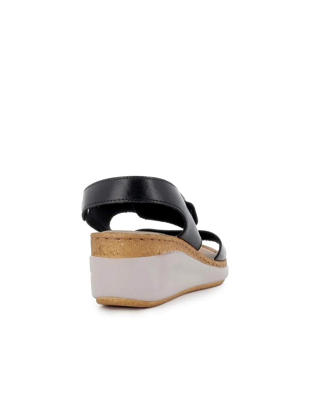 Sandalia de diario piel y tiras broche mujer negro FLY FLOT
