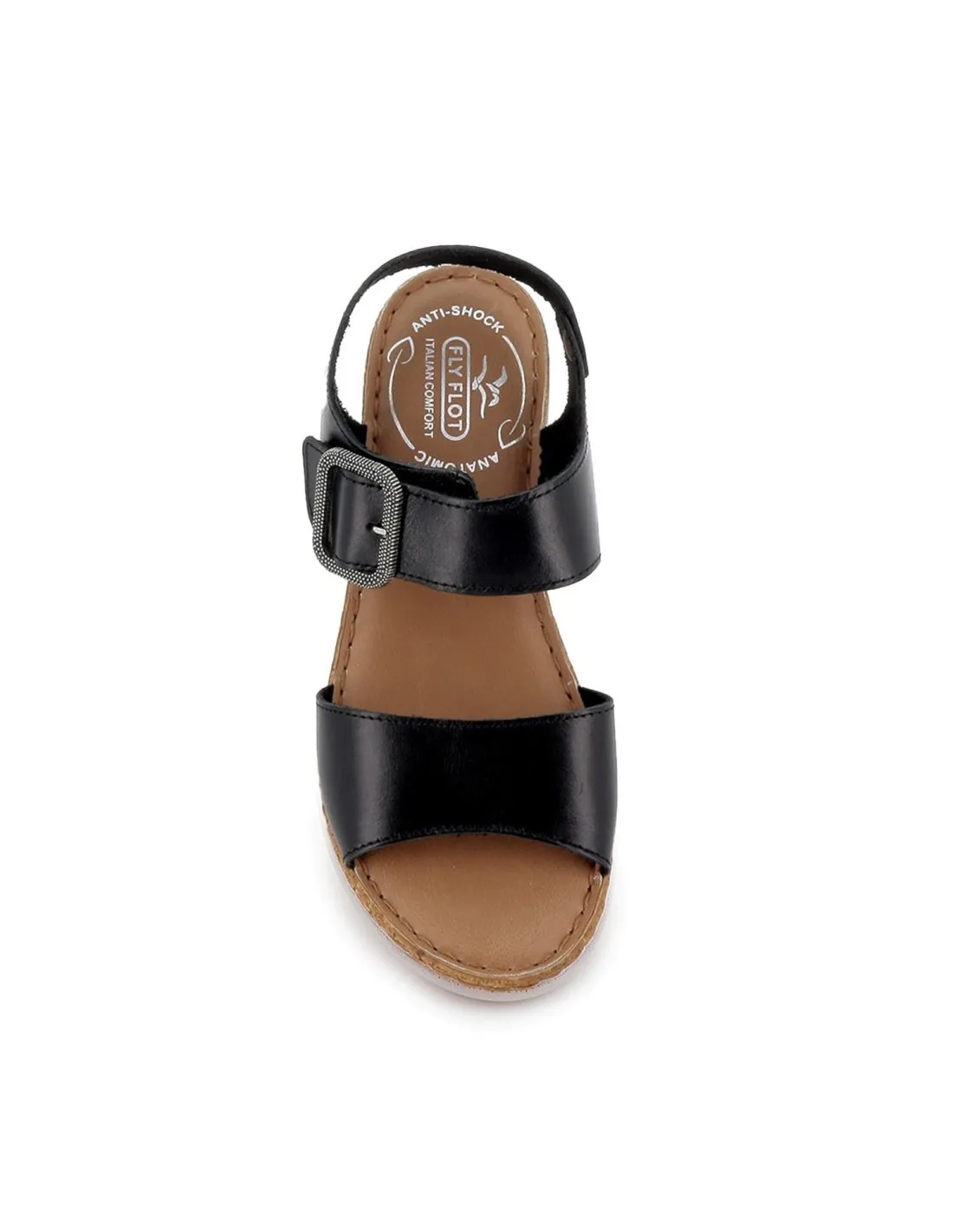 Sandalia de diario piel y tiras broche mujer negro FLY FLOT