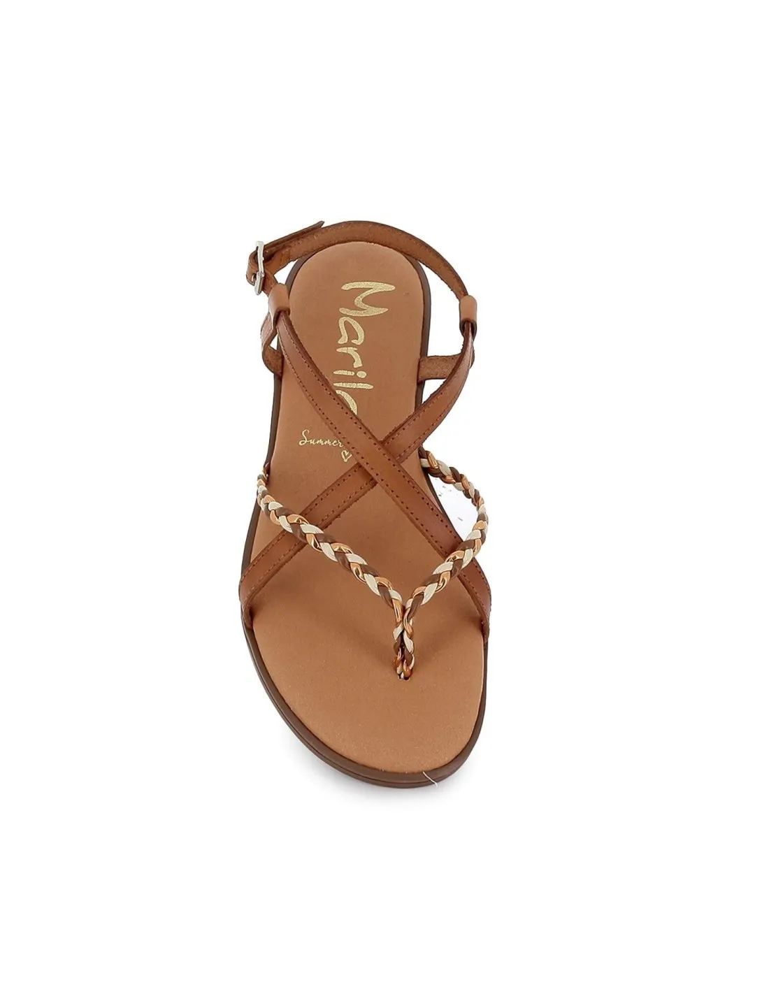 Sandalia de diario tiras trenzadas plana mujer beige MARILA