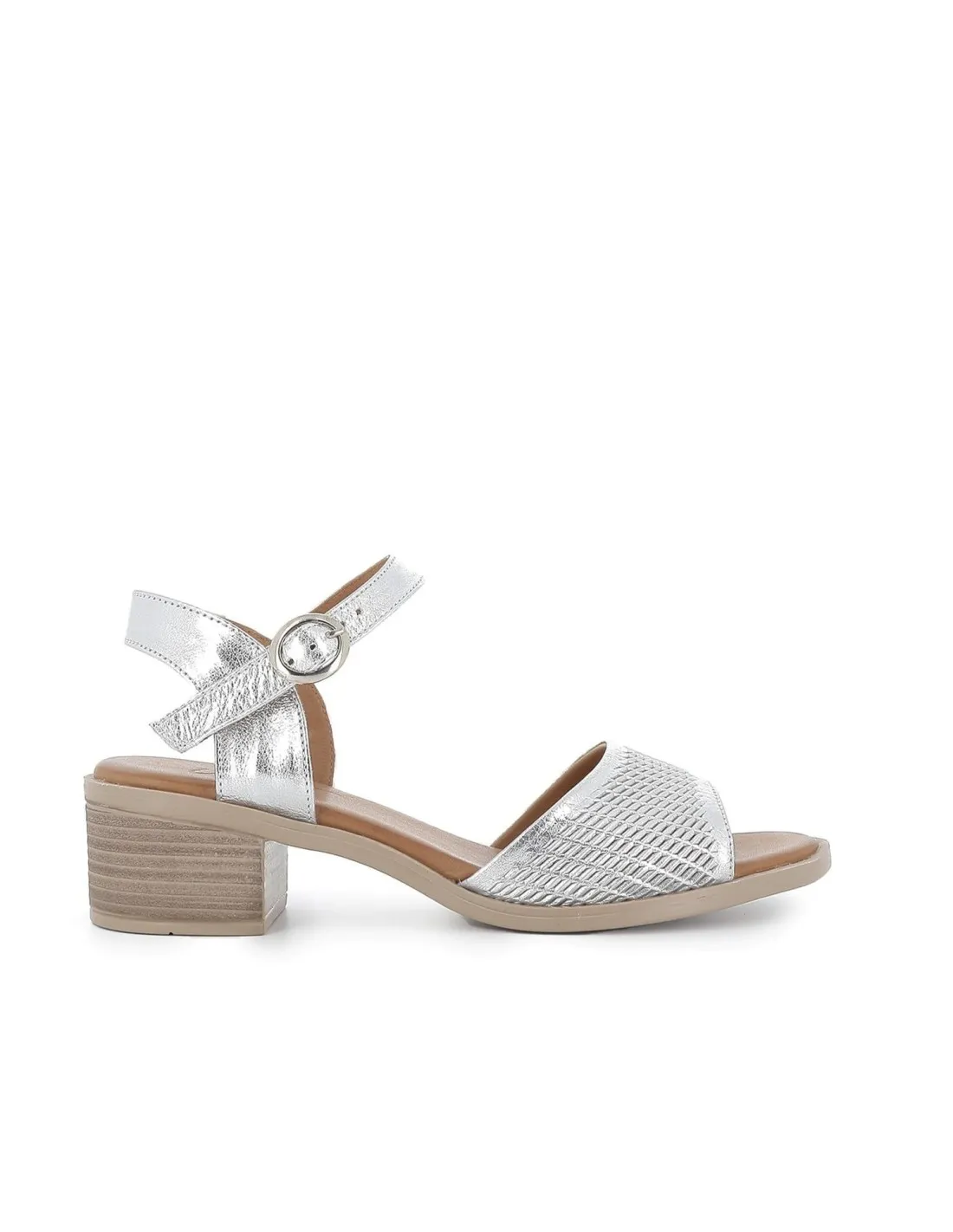 Sandalia troqueladas para diario de piel con tacón mujer plateado Walk and Fly