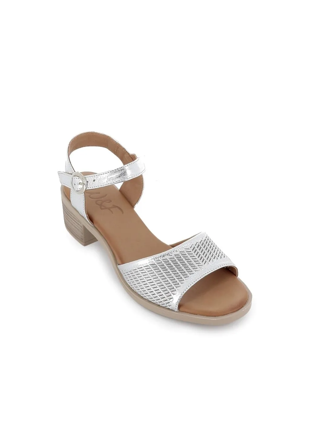 Sandalia troqueladas para diario de piel con tacón mujer plateado Walk and Fly