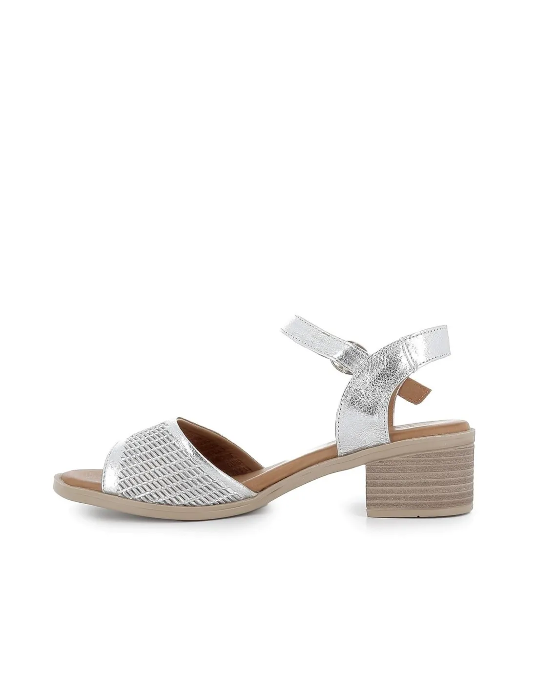 Sandalia troqueladas para diario de piel con tacón mujer plateado Walk and Fly