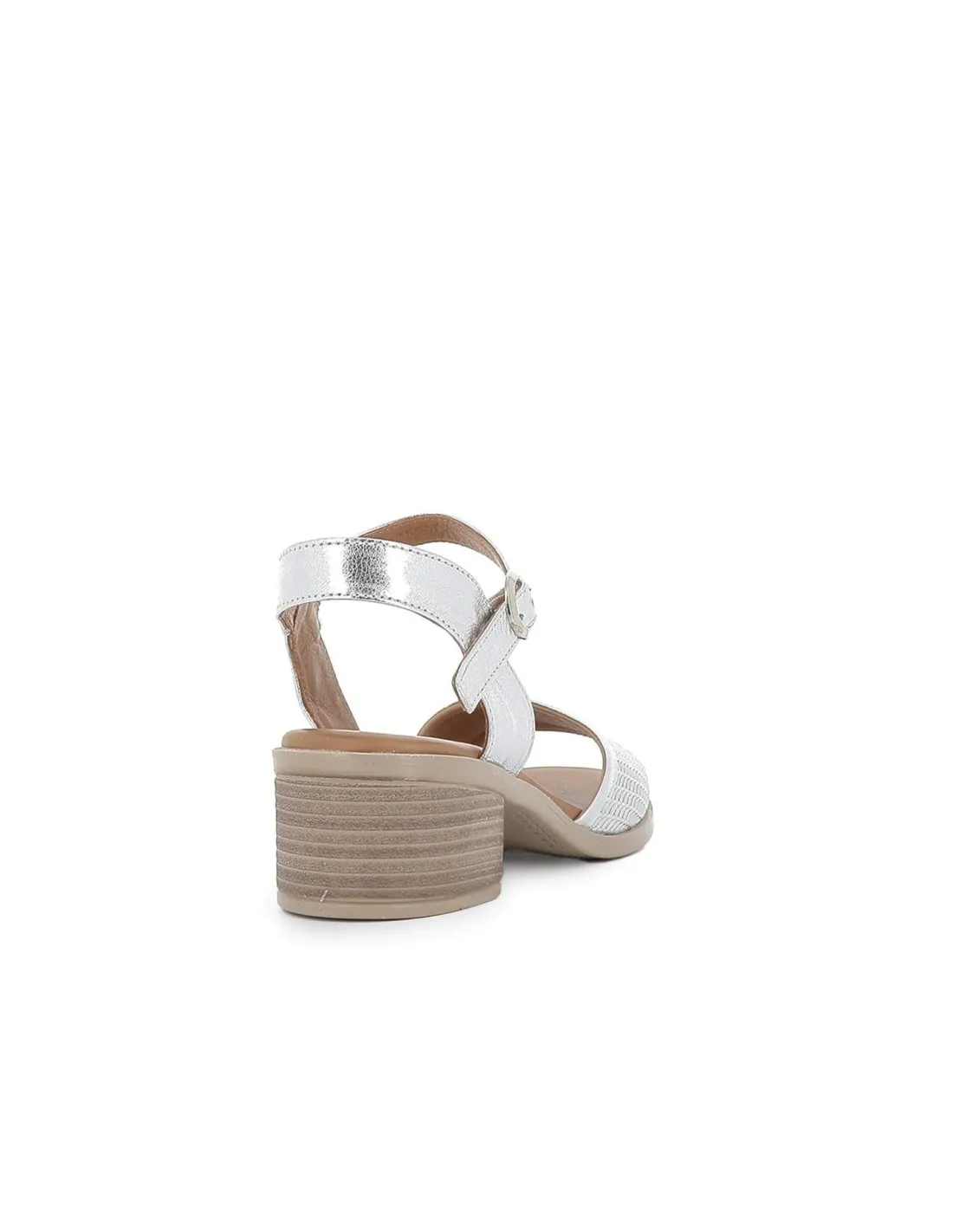 Sandalia troqueladas para diario de piel con tacón mujer plateado Walk and Fly