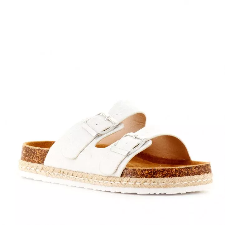 SANDALIAS KTINNI DETALLES PLATEADOS Y BLANCAS