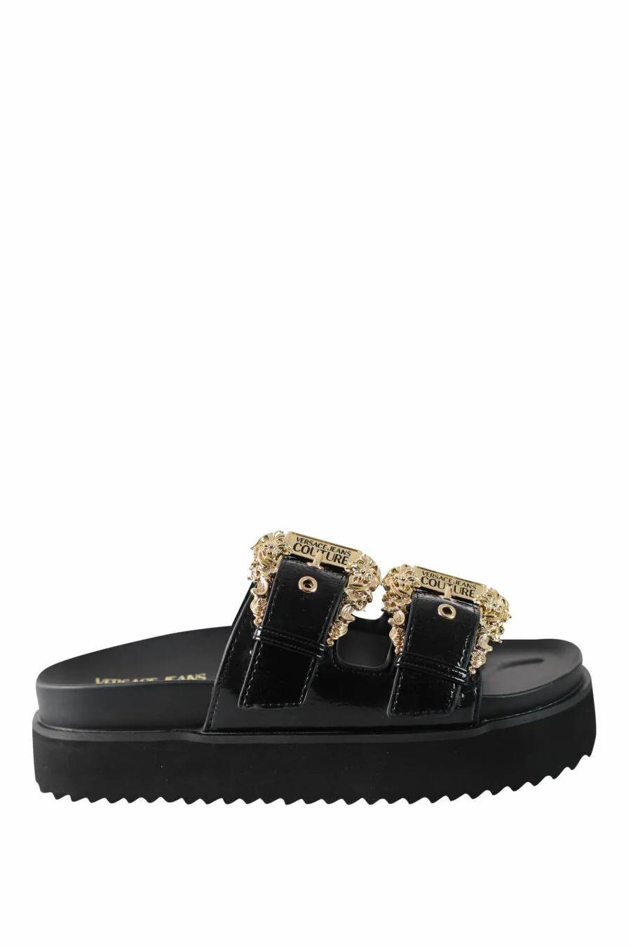 Sandalias negras con hebilla barroca