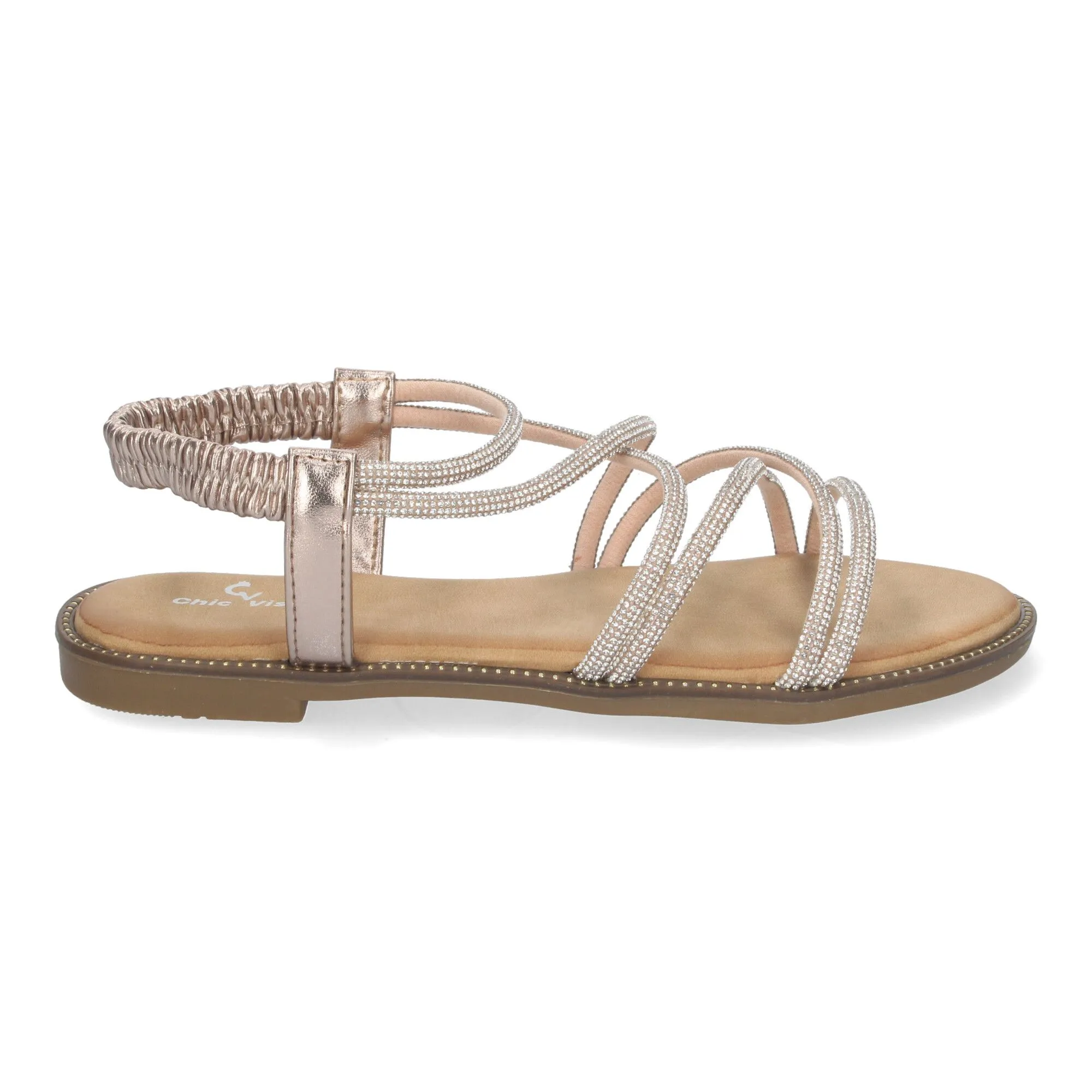 Sandalias planas cómodas detalles brillantes mujer color champán TF6016