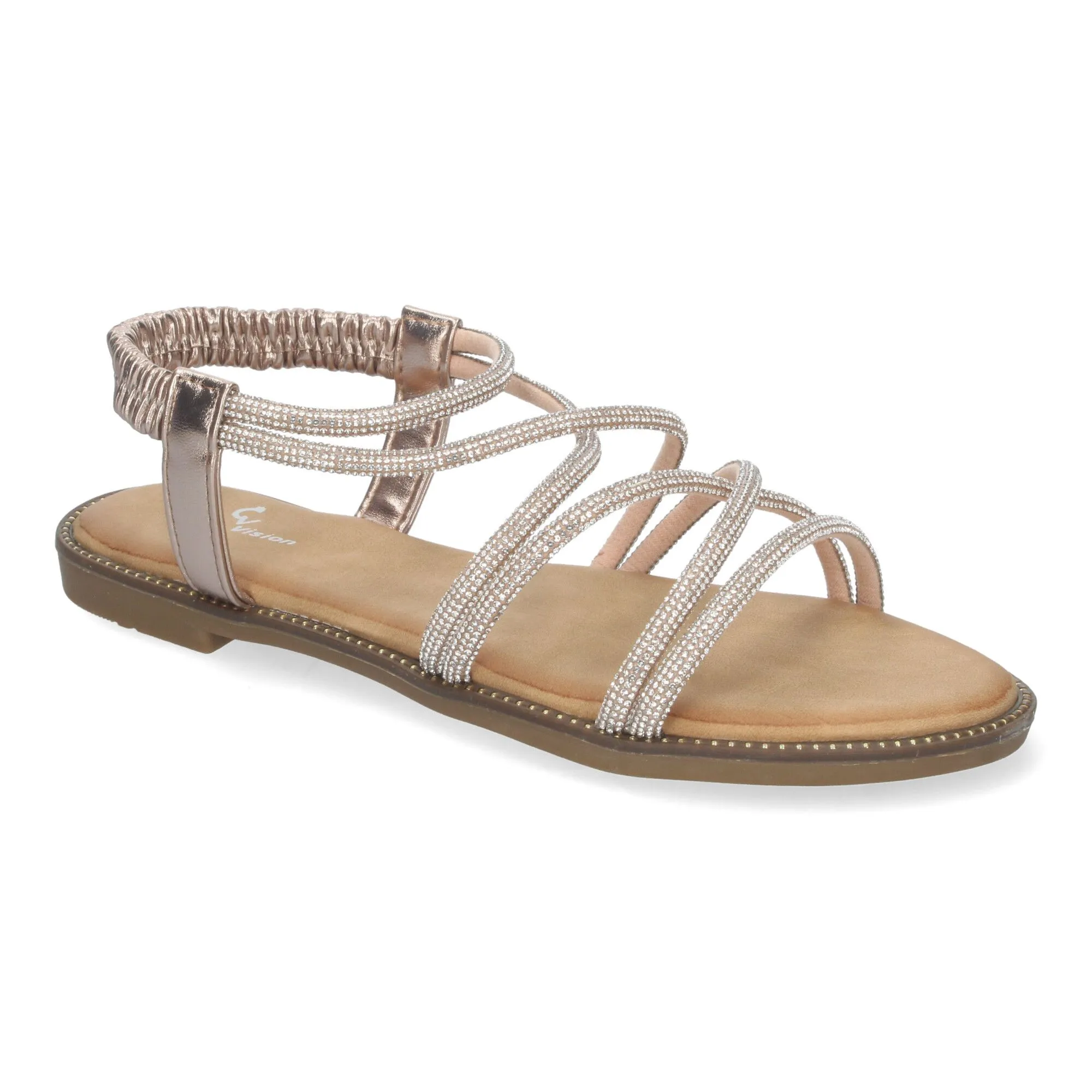 Sandalias planas cómodas detalles brillantes mujer color champán TF6016