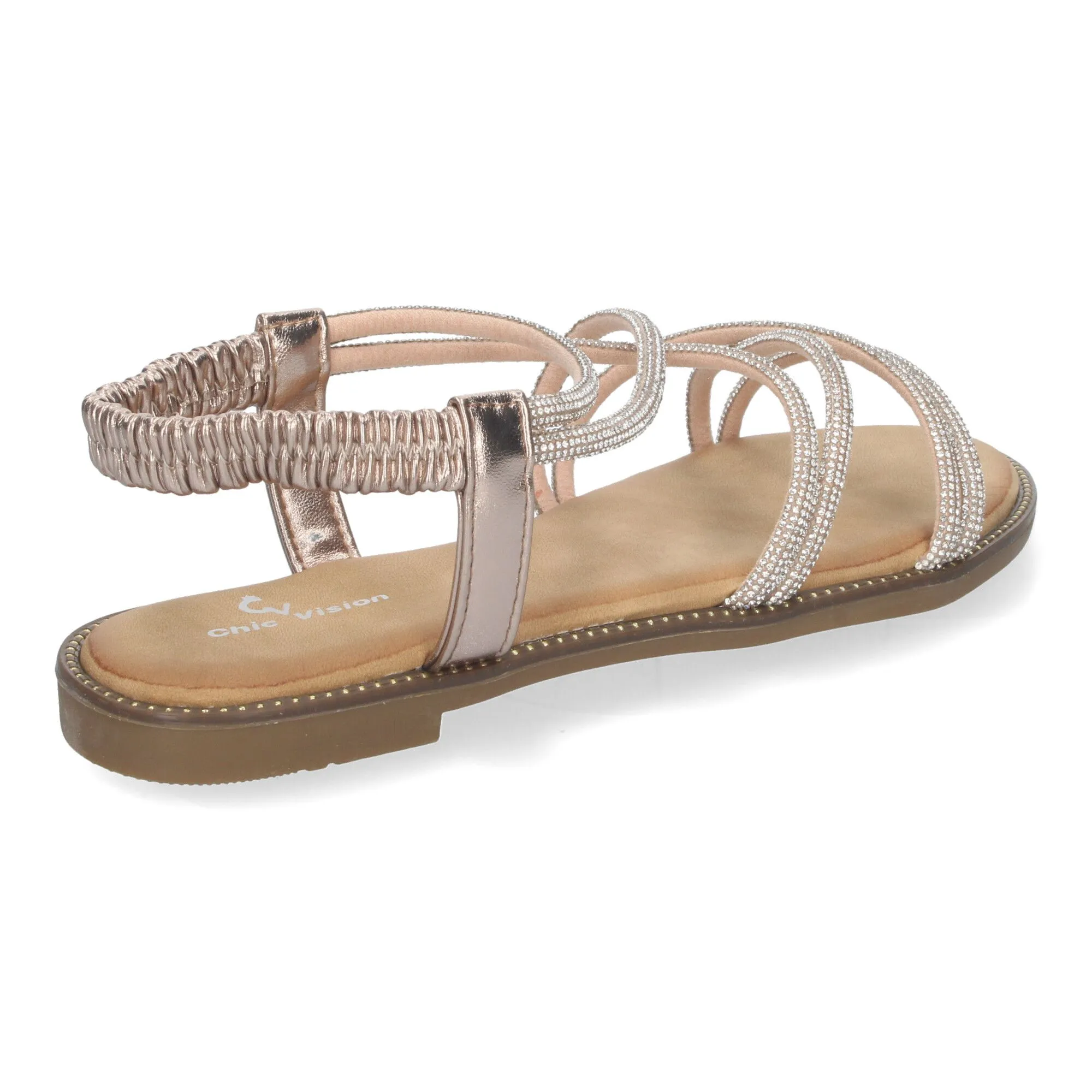 Sandalias planas cómodas detalles brillantes mujer color champán TF6016