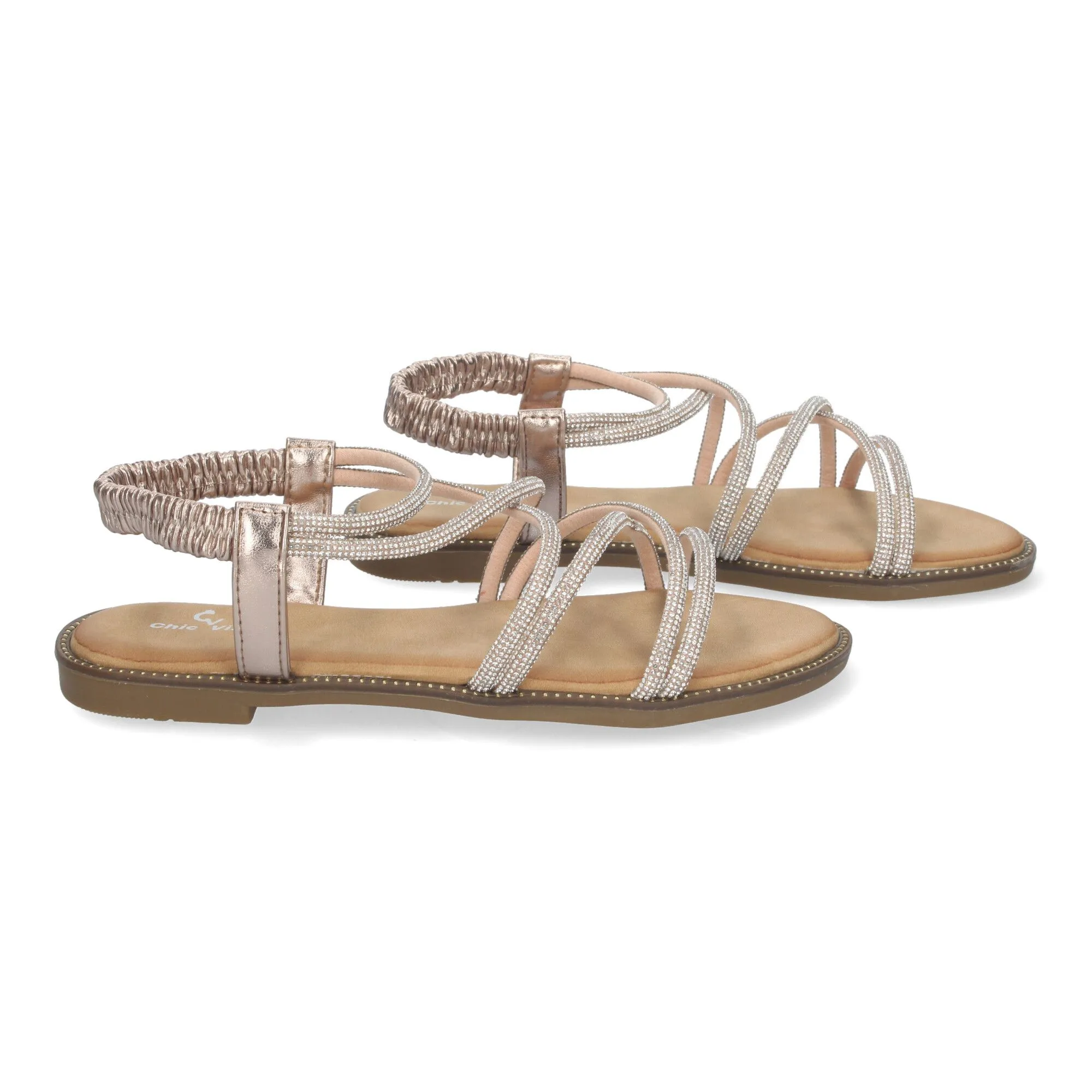 Sandalias planas cómodas detalles brillantes mujer color champán TF6016