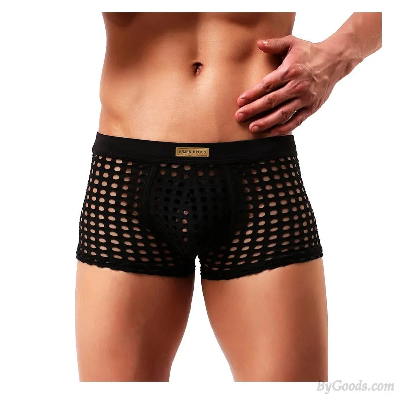 Sexy Hollow Net Underwear Breathable Mesh Boxer Briefs Fishnet Trunks Men's Lingerie