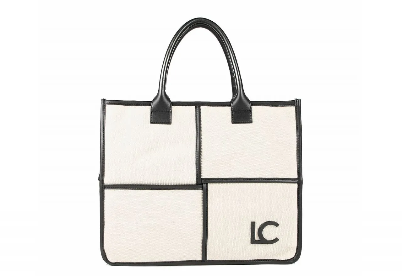 Shopper Canvas Beige Detalles y Logo Lc Negro