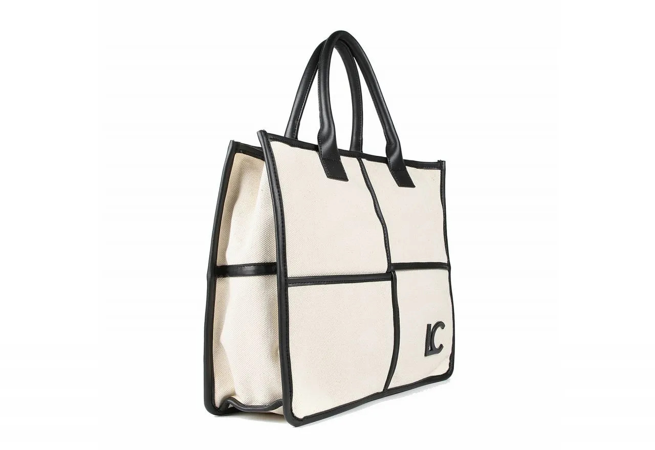 Shopper Canvas Beige Detalles y Logo Lc Negro