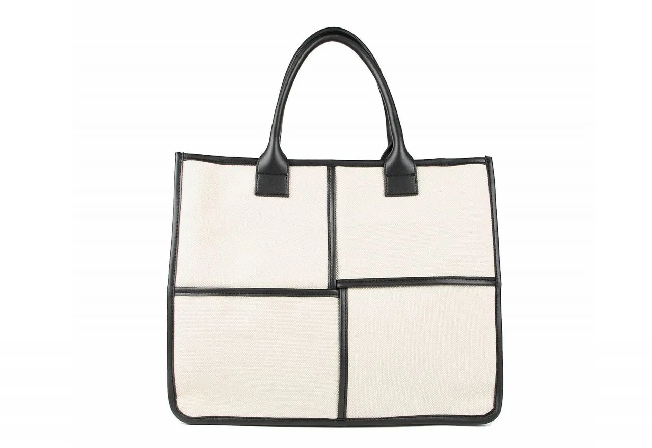 Shopper Canvas Beige Detalles y Logo Lc Negro