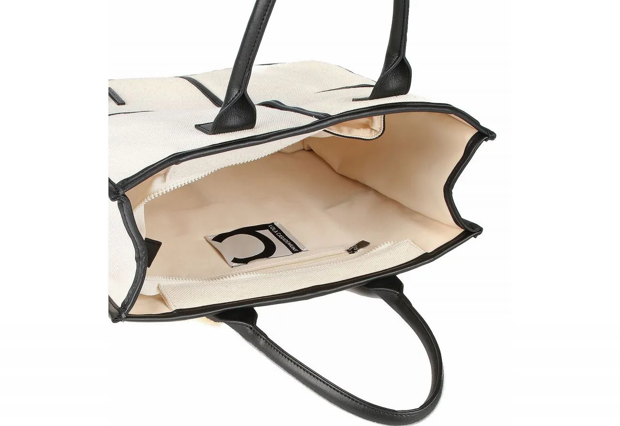 Shopper Canvas Beige Detalles y Logo Lc Negro