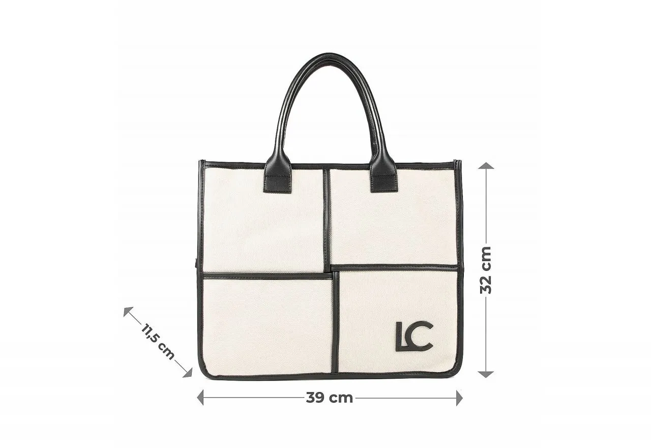 Shopper Canvas Beige Detalles y Logo Lc Negro