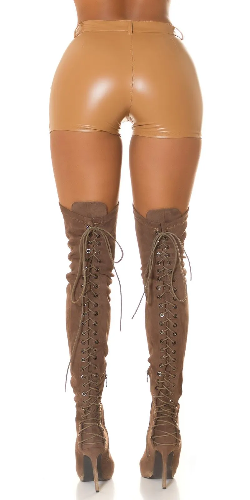 Shorts cintura alta polipiel capuchino