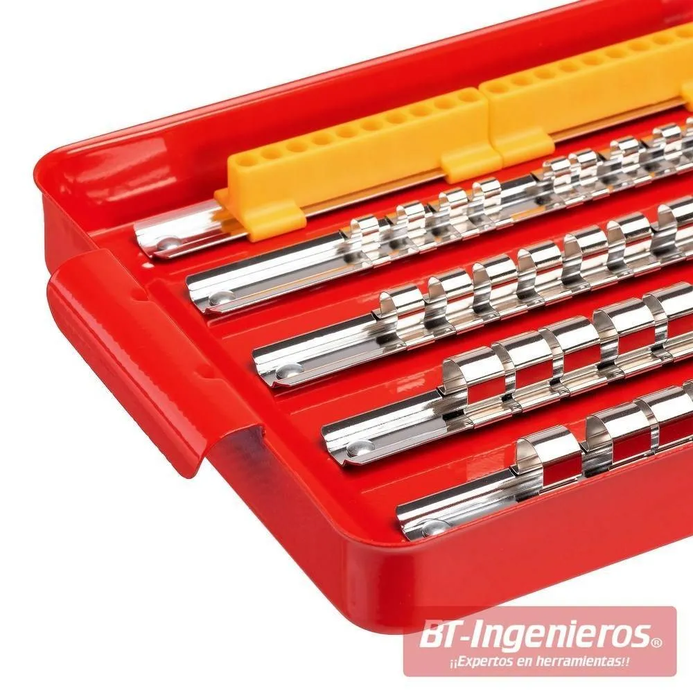 Soporte de rail para 120 llaves de vaso y puntas Bit. 1/2", 3/8", 1/4"