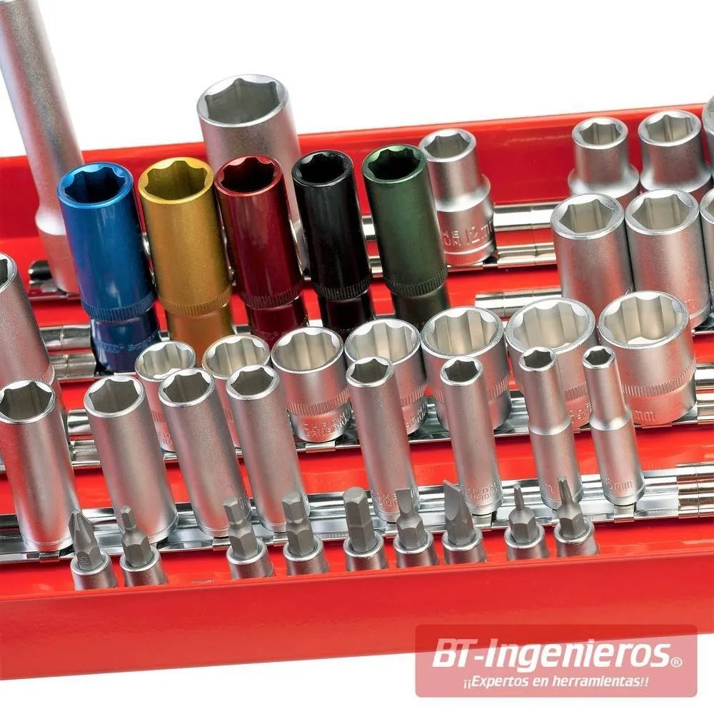Soporte de rail para 120 llaves de vaso y puntas Bit. 1/2", 3/8", 1/4"