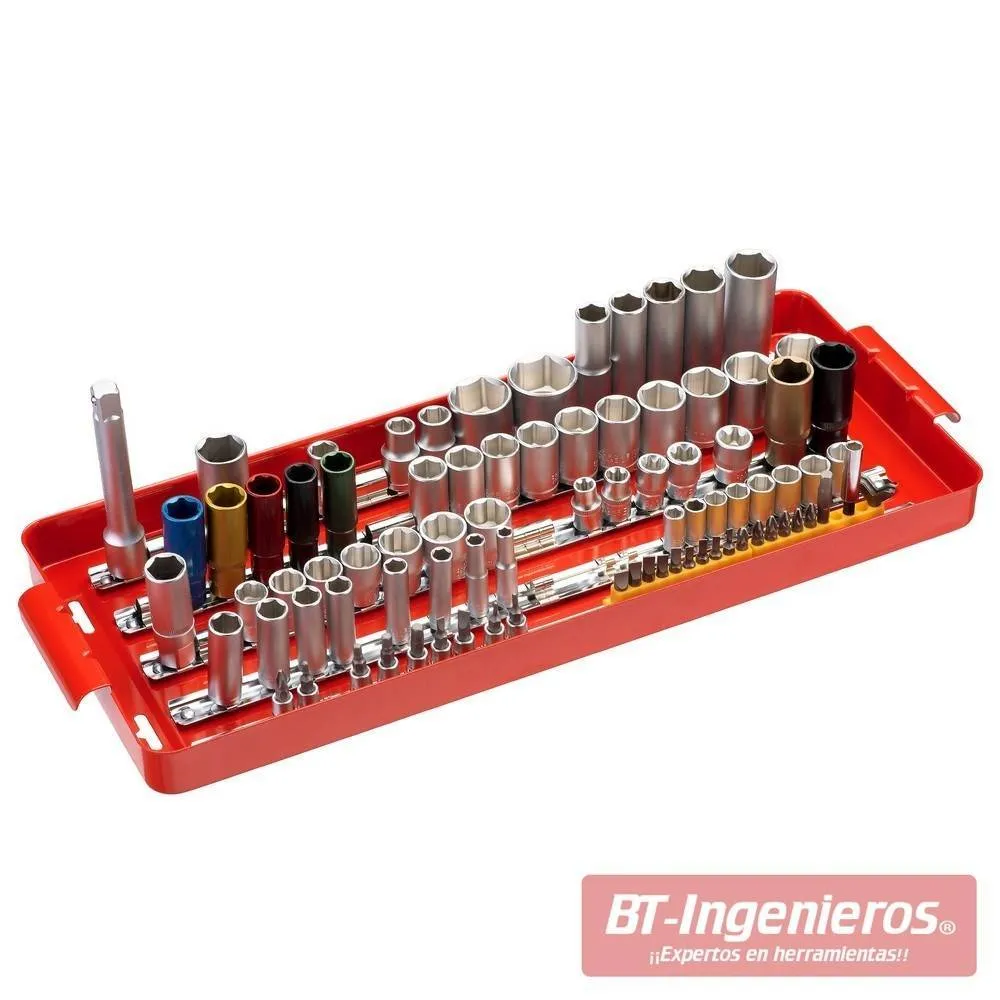 Soporte de rail para 120 llaves de vaso y puntas Bit. 1/2", 3/8", 1/4"