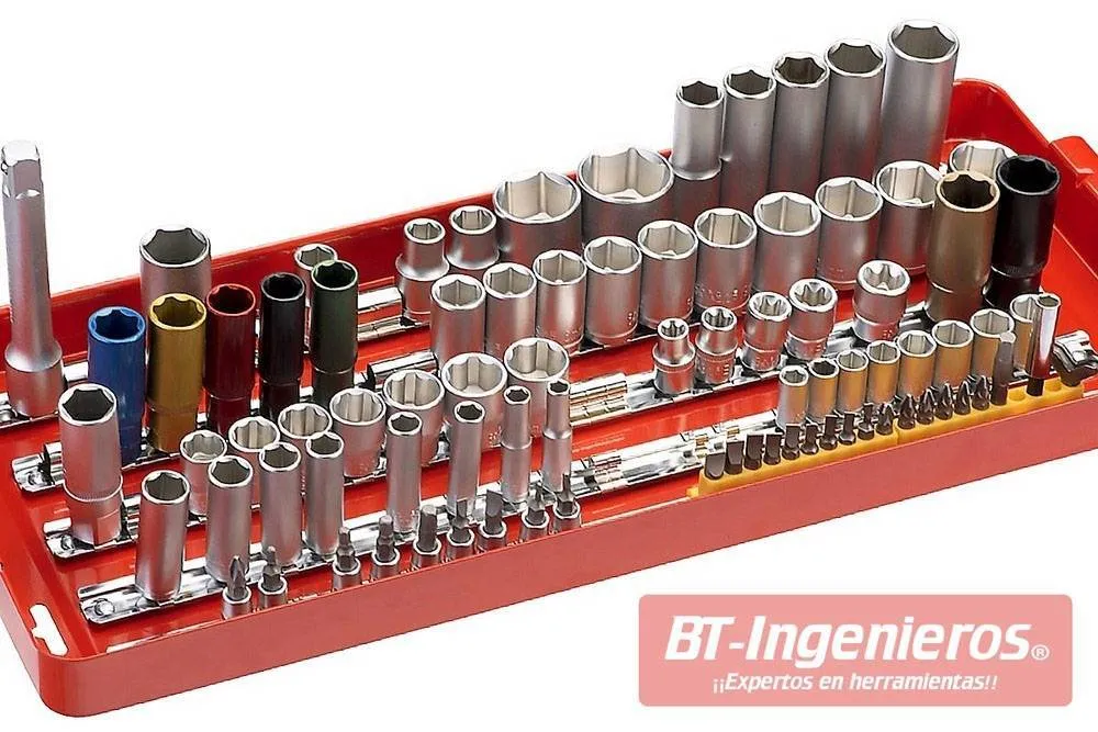 Soporte de rail para 120 llaves de vaso y puntas Bit. 1/2", 3/8", 1/4"