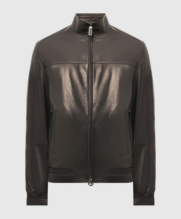 Stefano Ricci Black leather jacket with logo