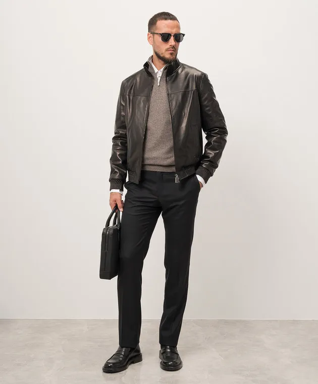 Stefano Ricci Black leather jacket with logo