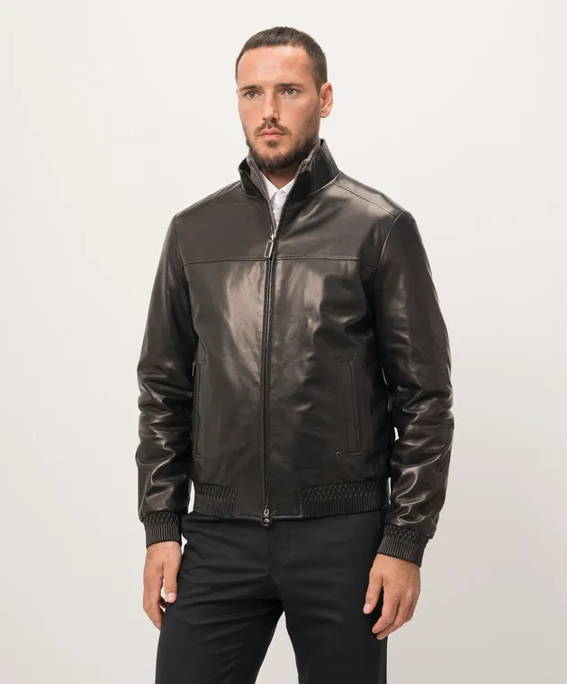 Stefano Ricci Black leather jacket with logo