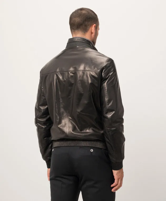 Stefano Ricci Black leather jacket with logo