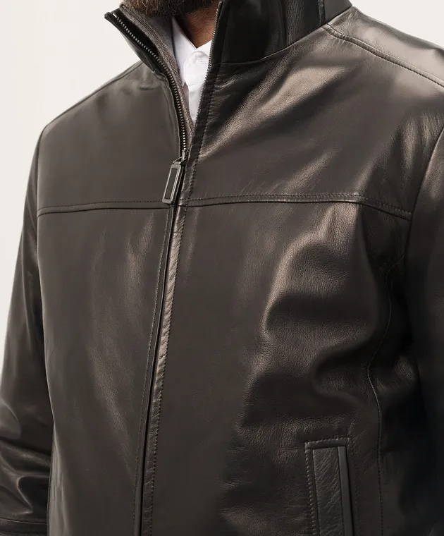 Stefano Ricci Black leather jacket with logo
