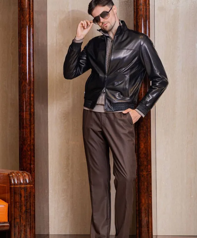 Stefano Ricci Black leather jacket with logo
