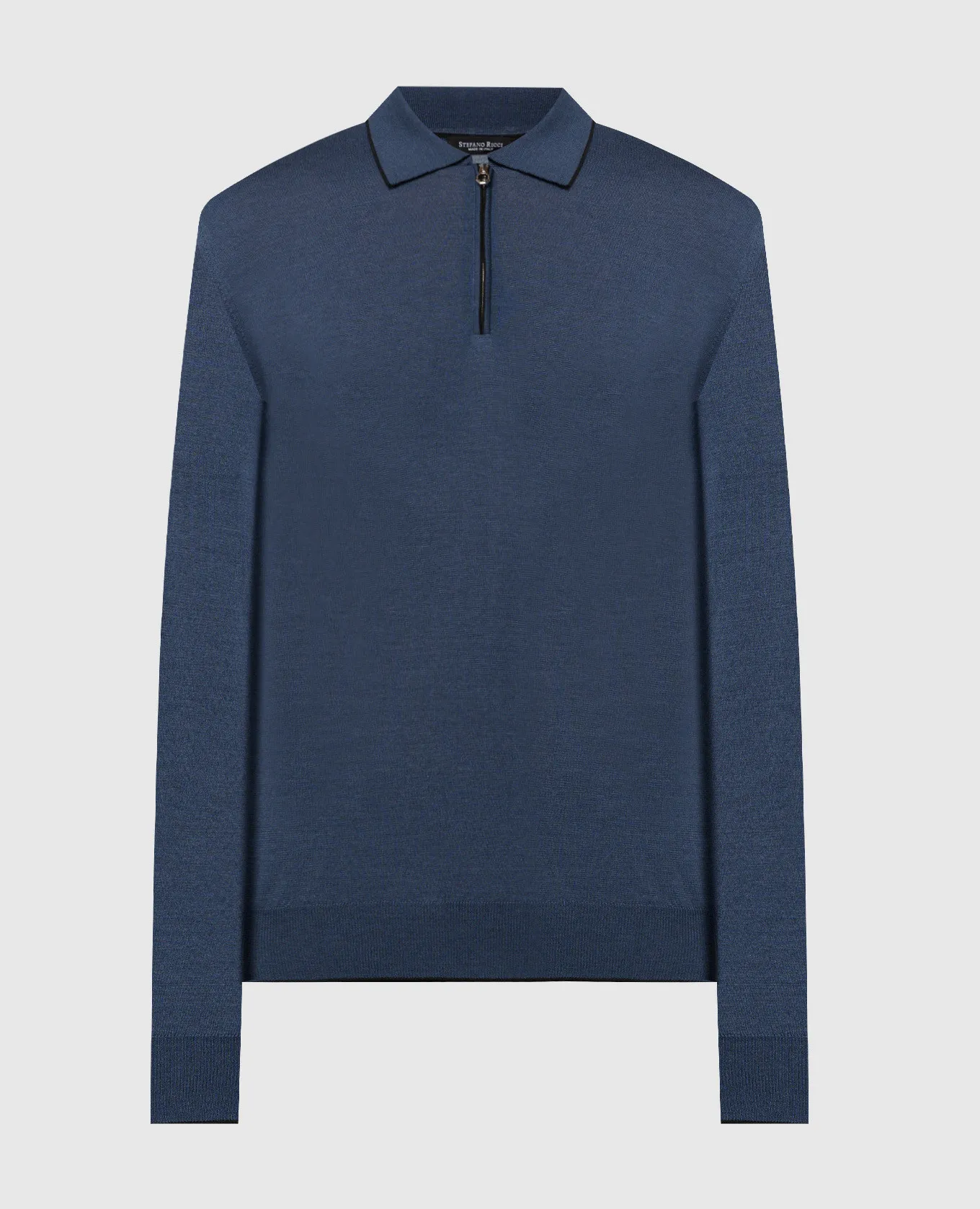 Stefano Ricci Blue wool, silk and cashmere polo with logo monogram pattern