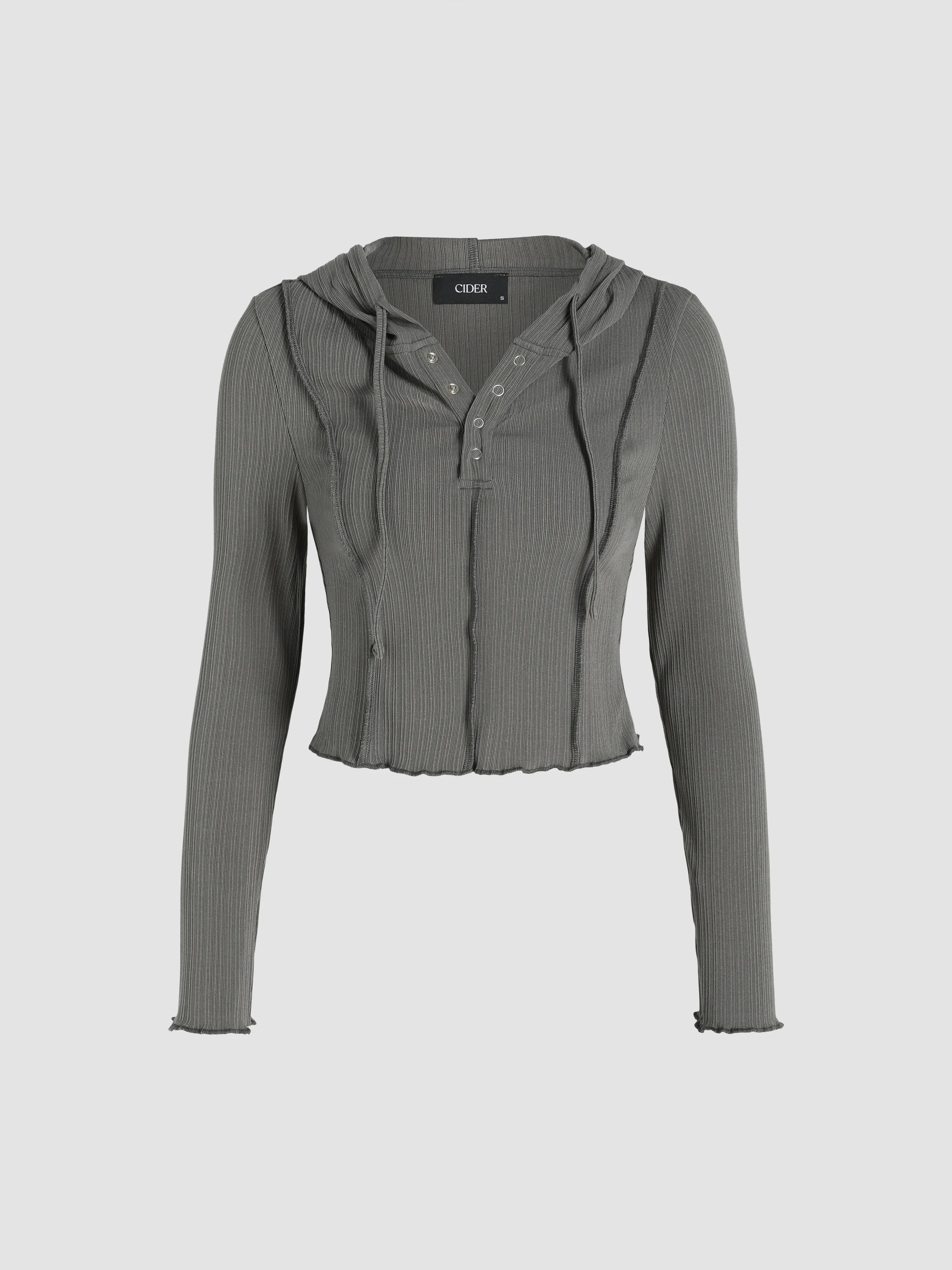  Sudadera con Capucha Corta con Detalle de Botones de Punto