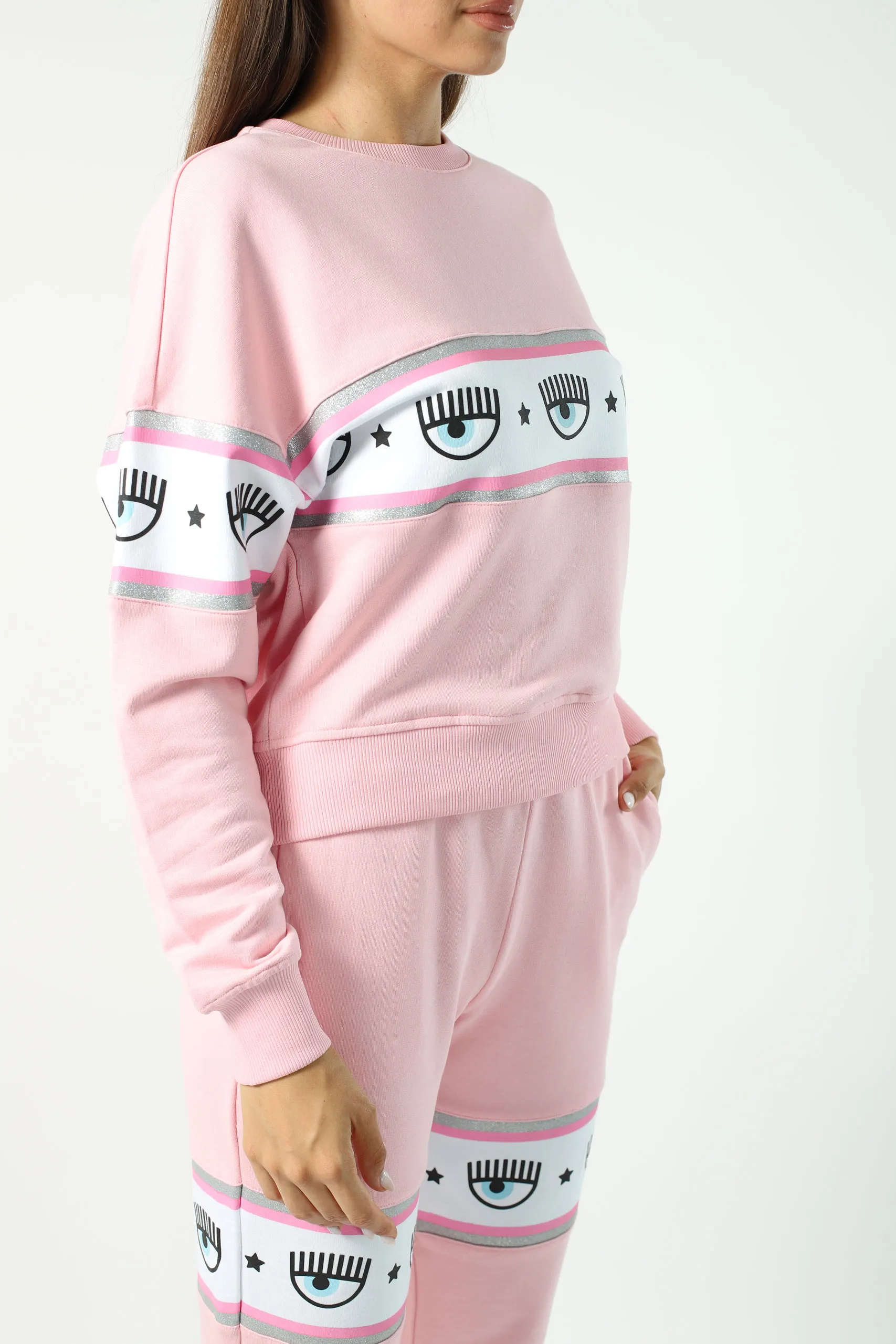 Sudadera rosa con logo ojo en cinta