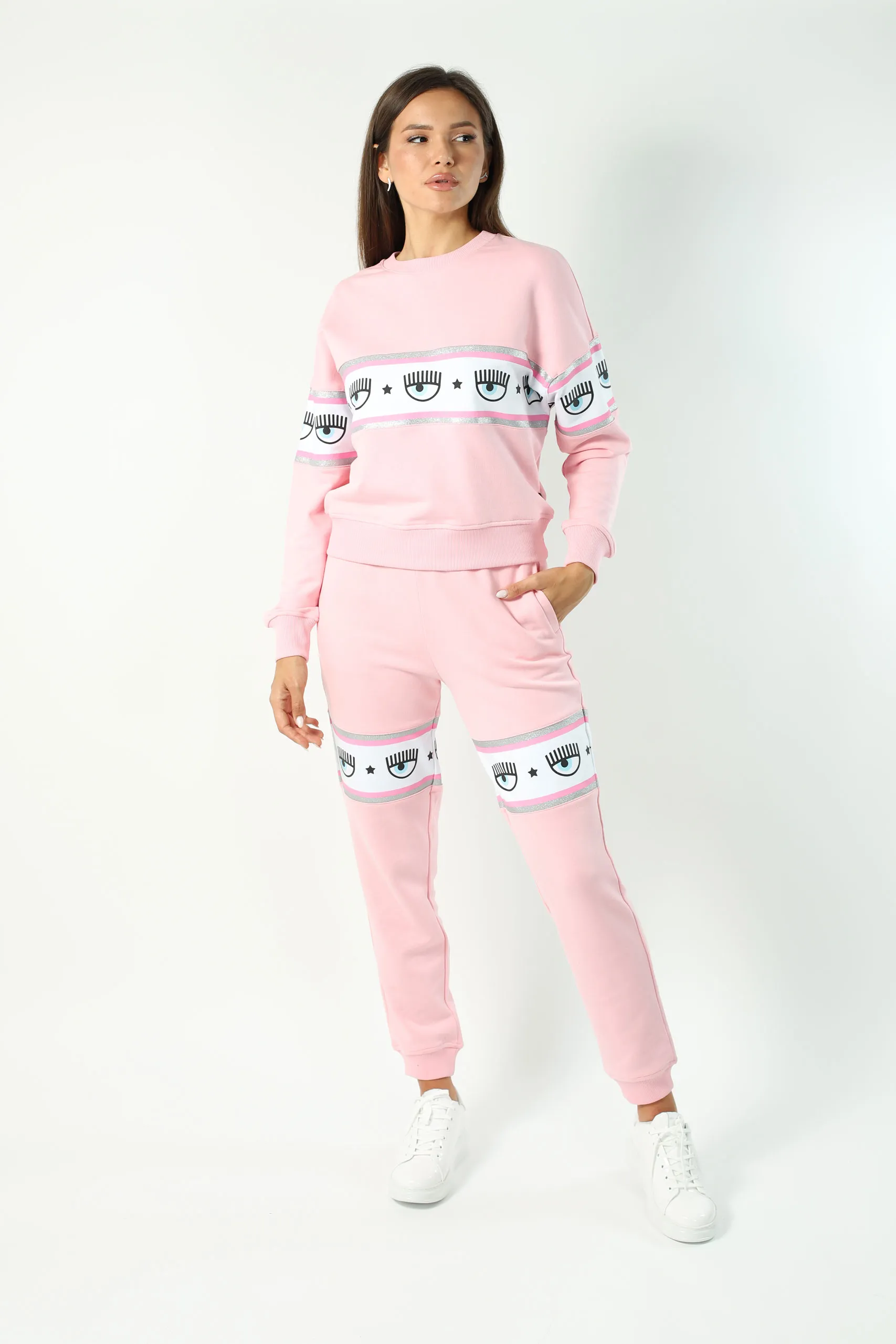 Sudadera rosa con logo ojo en cinta