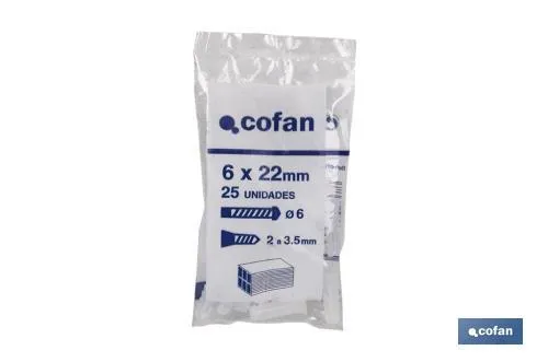 Taco de LDPE blanco estriado | En bolsitas de 25 unidades | Ideal para huecos y macizos | Medidas desde Ø 5 hasta 12 mm