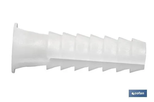 Taco de LDPE blanco estriado | En bolsitas de 25 unidades | Ideal para huecos y macizos | Medidas desde Ø 5 hasta 12 mm