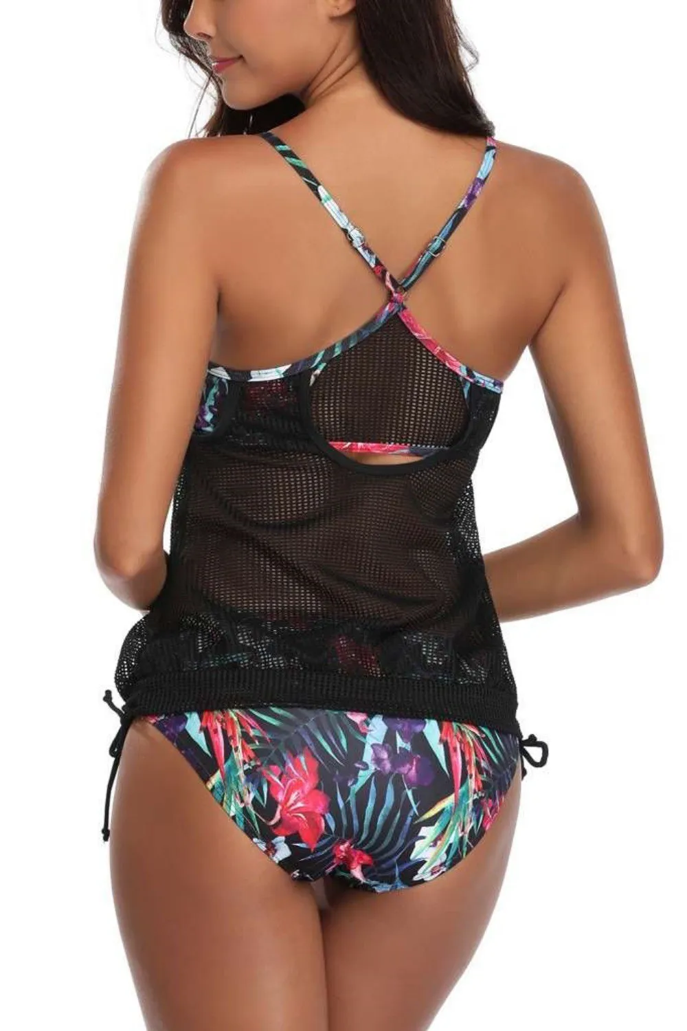 Tankini negro con estampado multicolor