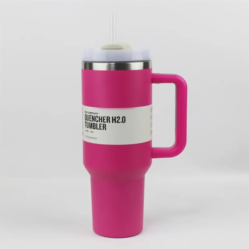 Tazas de 40 oz con tapa de mango de silicona y paja Tazas de automóvil de segunda generación Botellas de agua aisladas