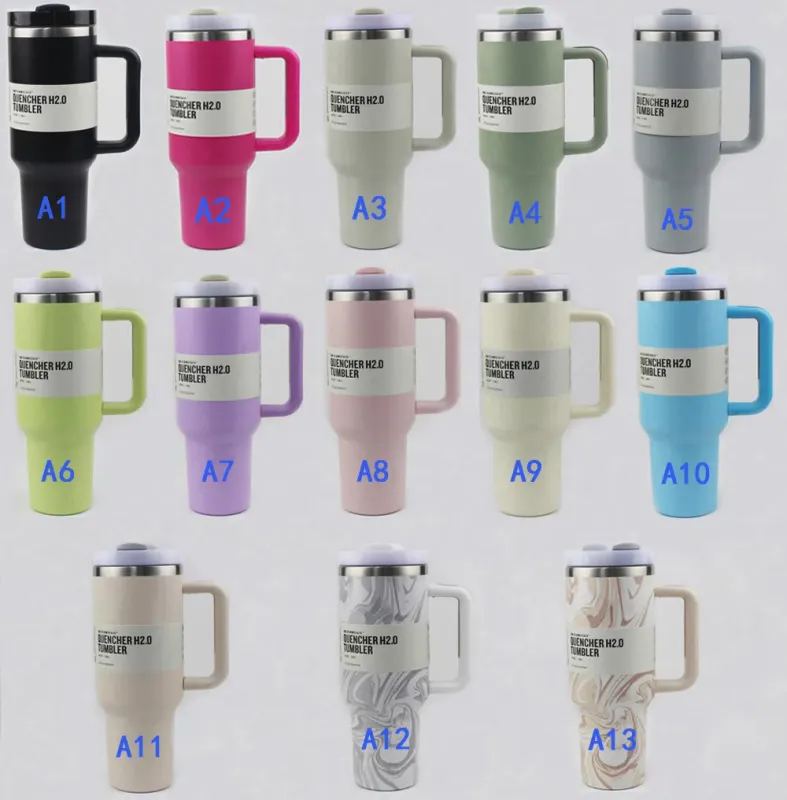 Tazas de 40 oz con tapa de mango de silicona y paja Tazas de automóvil de segunda generación Botellas de agua aisladas