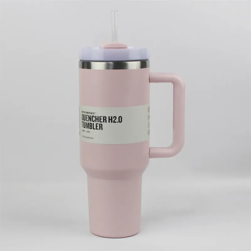 Tazas de 40 oz con tapa de mango de silicona y paja Tazas de automóvil de segunda generación Botellas de agua aisladas