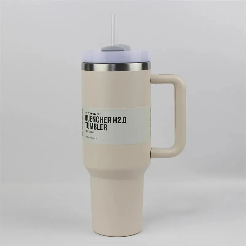 Tazas de 40 oz con tapa de mango de silicona y paja Tazas de automóvil de segunda generación Botellas de agua aisladas