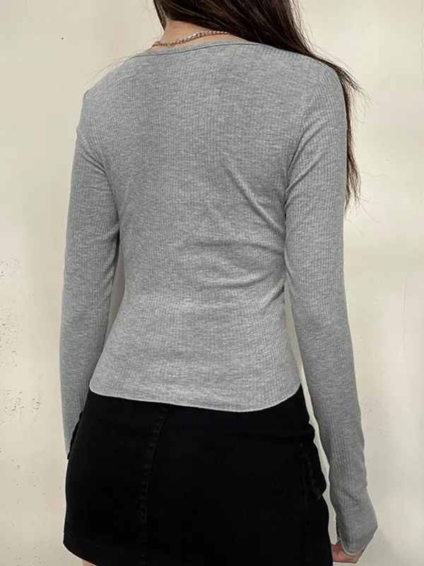 Tejido de punto de manga larga con correa de patchwork de encaje con cuello en V