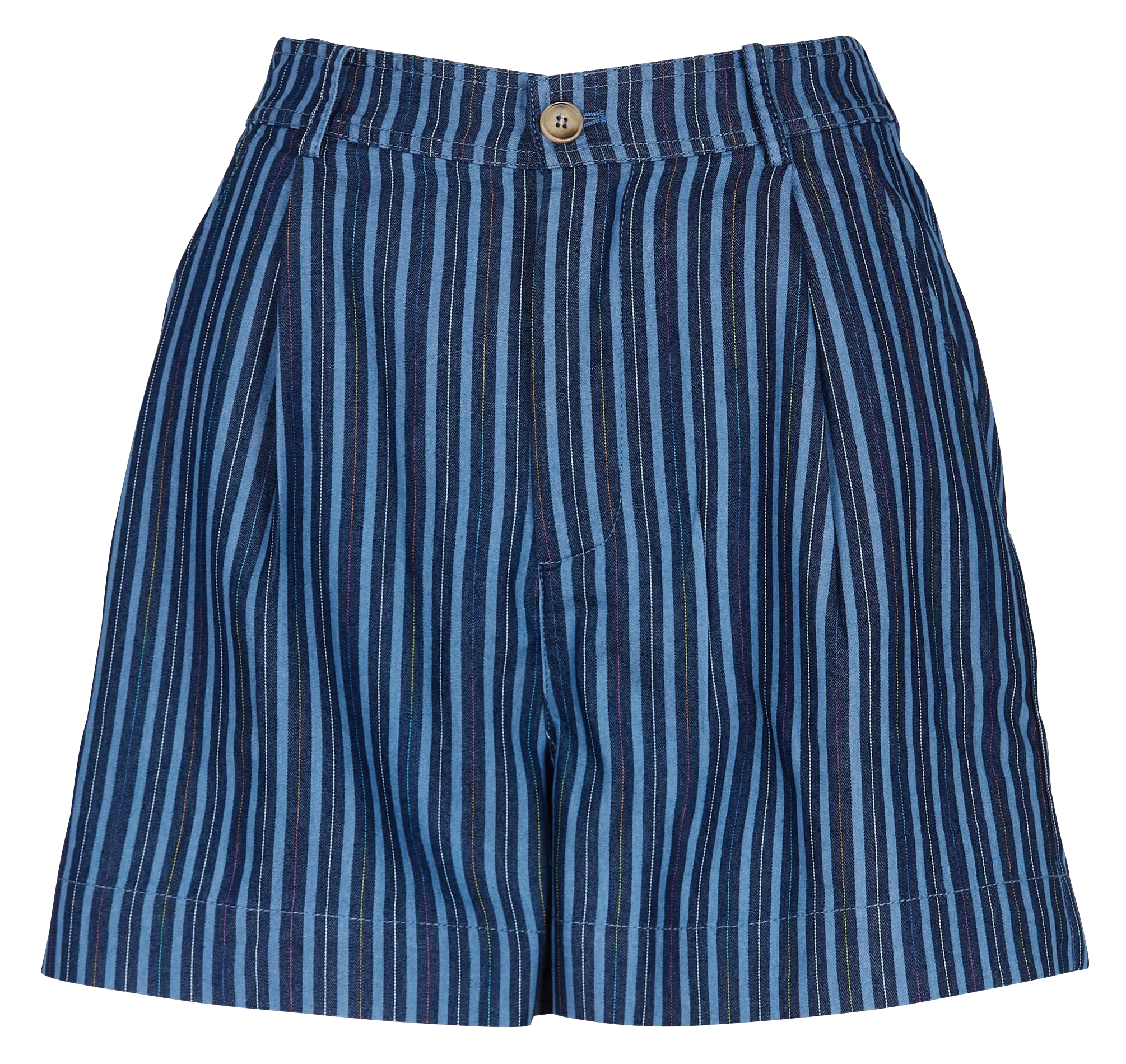 THE KORNER Short recto de mezcla de algodón a rayas de talle alto en azul