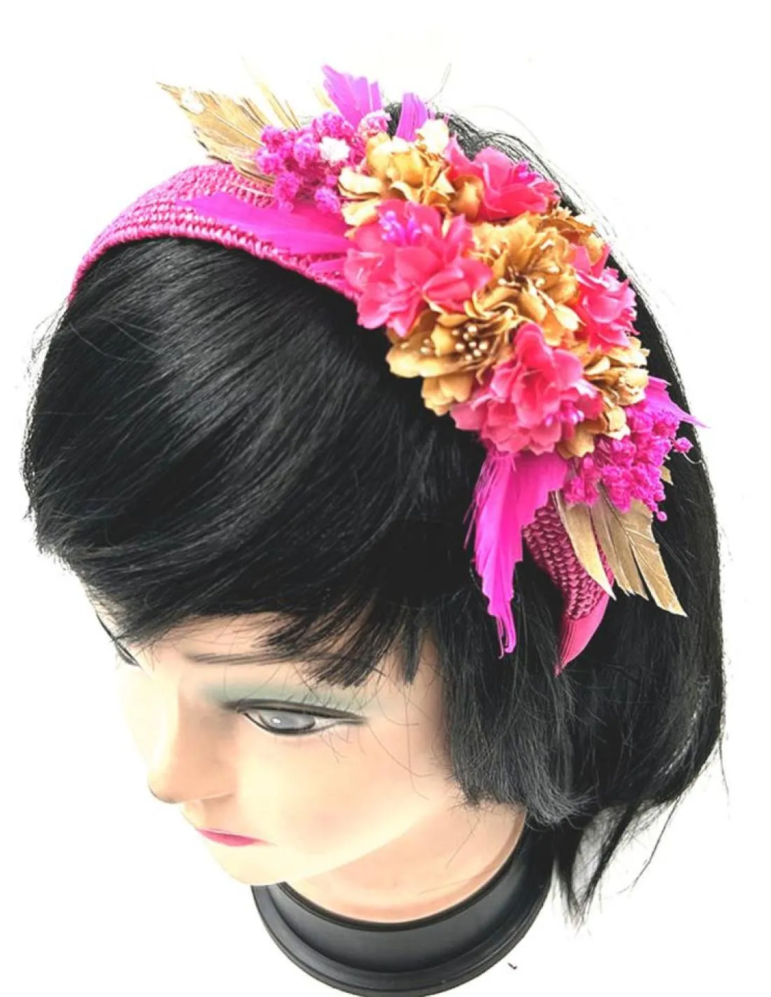 TOCADOS FUCSIAS DIADEMAS BONITAS CON FLOR Y PLUMAS PARA BODAS Y EVENTOS