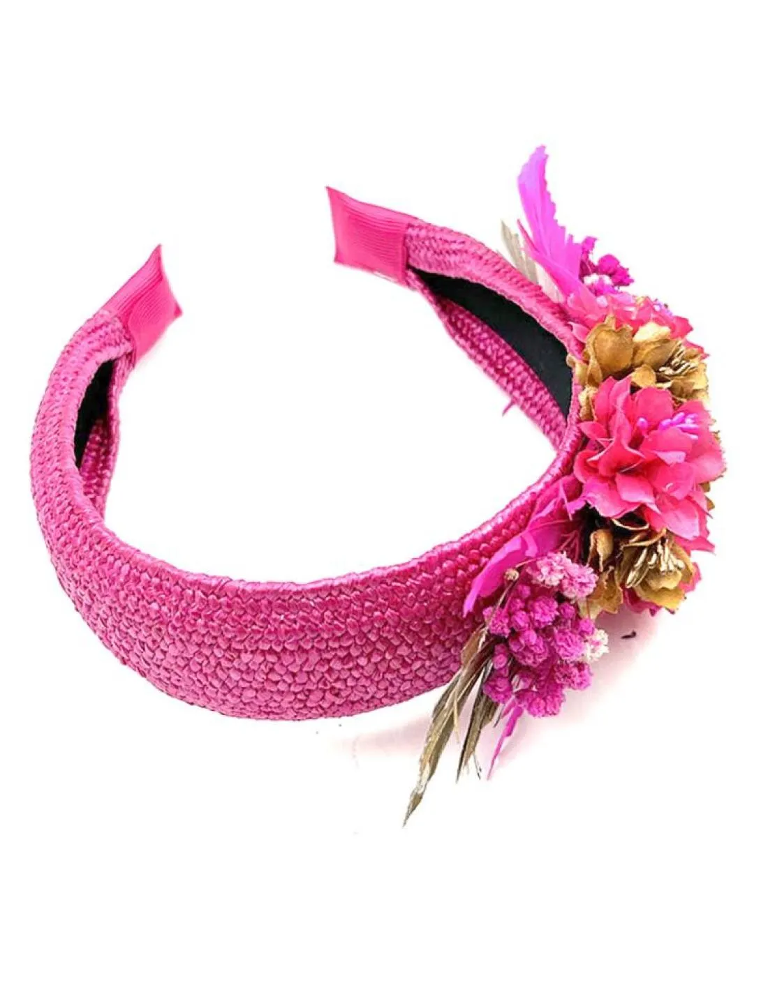 TOCADOS FUCSIAS DIADEMAS BONITAS CON FLOR Y PLUMAS PARA BODAS Y EVENTOS