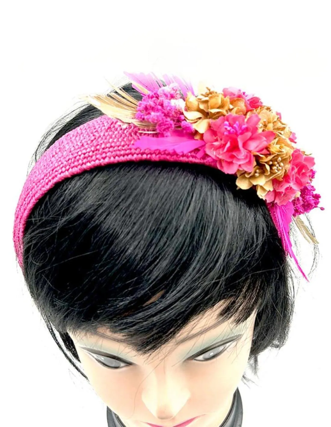 TOCADOS FUCSIAS DIADEMAS BONITAS CON FLOR Y PLUMAS PARA BODAS Y EVENTOS