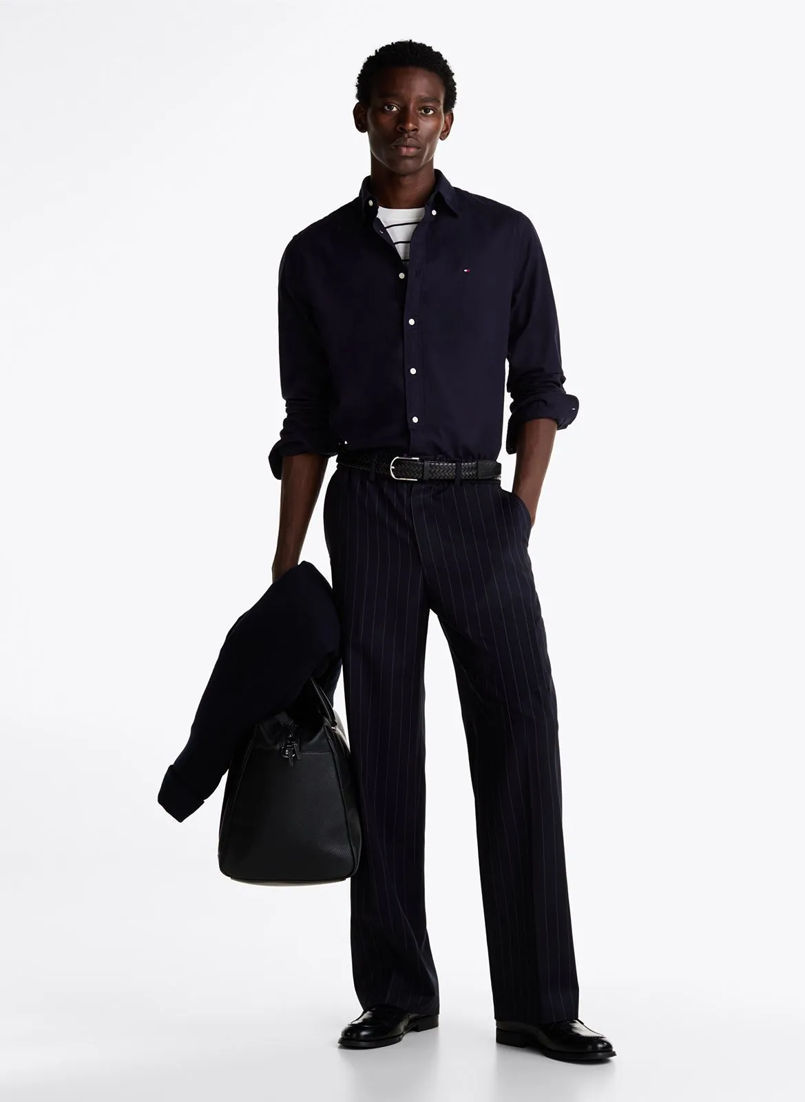 TOMMY HILFIGER Camisa de mezcla de algodón orgánico con cuello clásico en azul