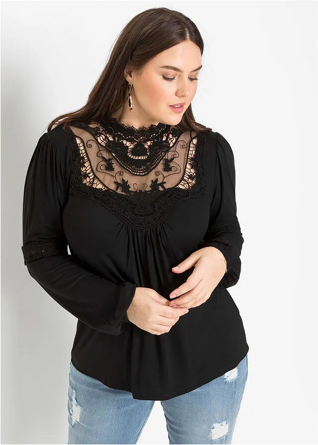 Top con detalle victoriano Negro