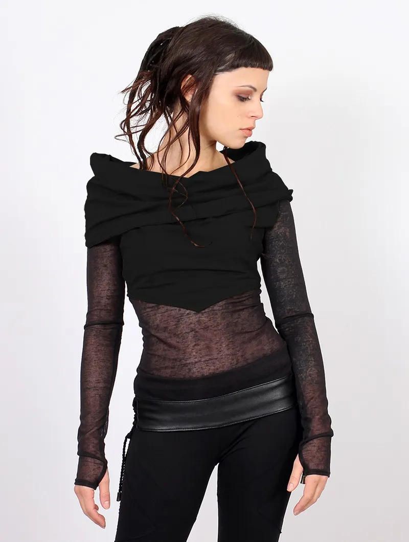 TOP DE MANGA LARGA CON APLICACIONES TRANSPARENTES 
