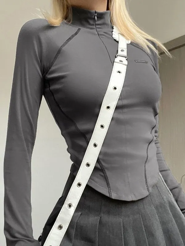 Top de manga larga con detalle de puntadas